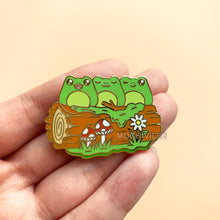 Load image into Gallery viewer, Froggie Friends Enamel Pin | Frogs Sitting On Tree Log
