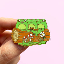 Load image into Gallery viewer, Froggie Friends Enamel Pin | Frogs Sitting On Tree Log
