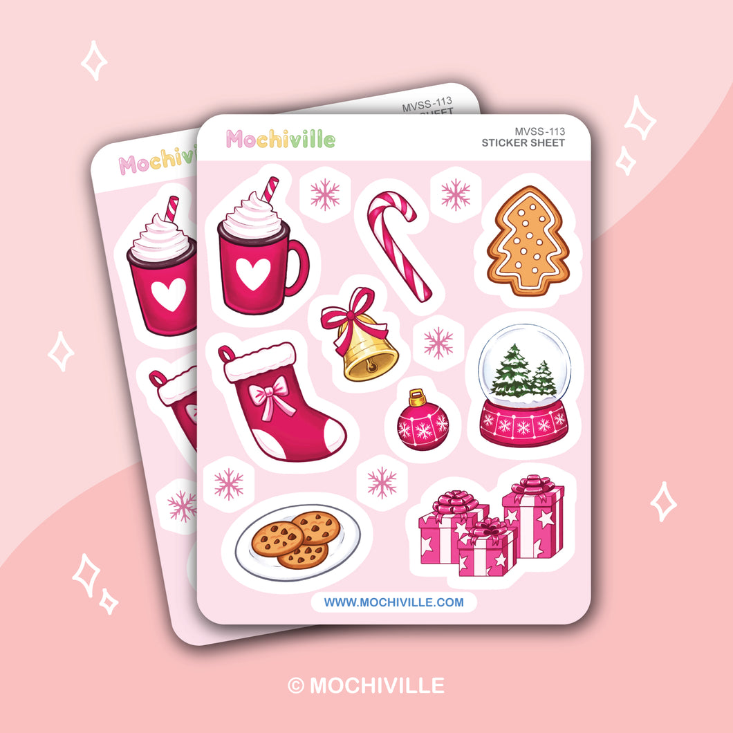 Pink Christmas Vinyl Sticker Sheet