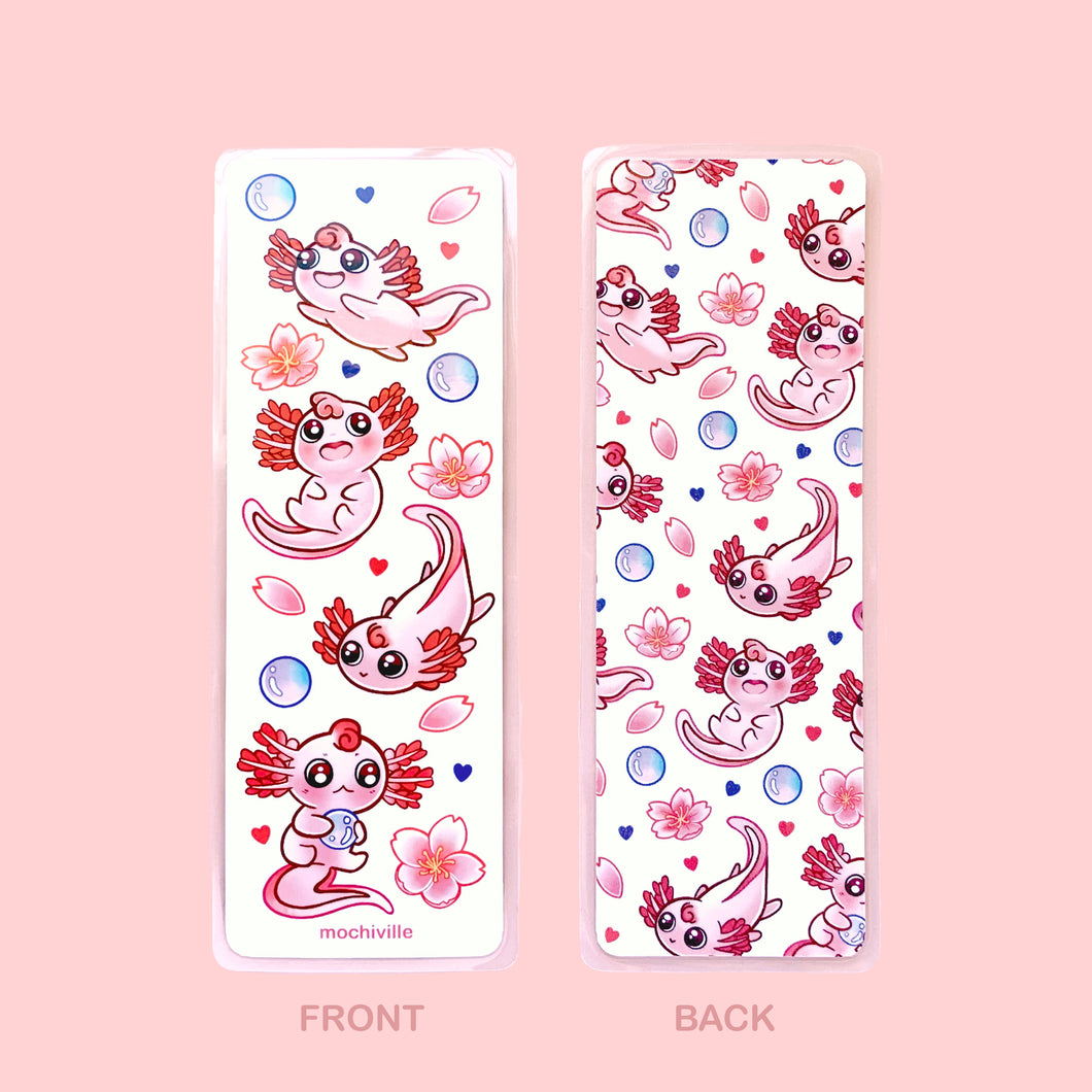 Axolotl And Cherry Blossoms Bookmark (Laminated)