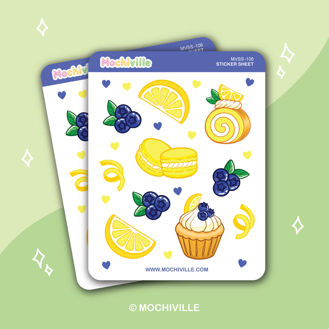 Lemon & Blueberry Pastries Vinyl Sticker Sheet