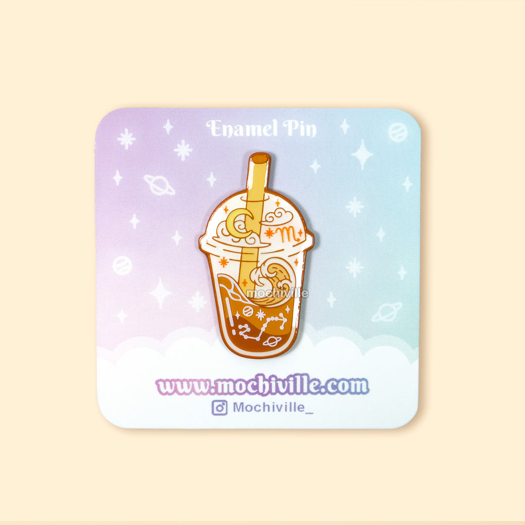 Scorpio Horoscope Bubble Tea Enamel Pin | Soft Enamel with Epoxy